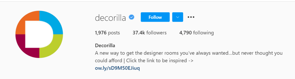 Decorilla's Instagram account